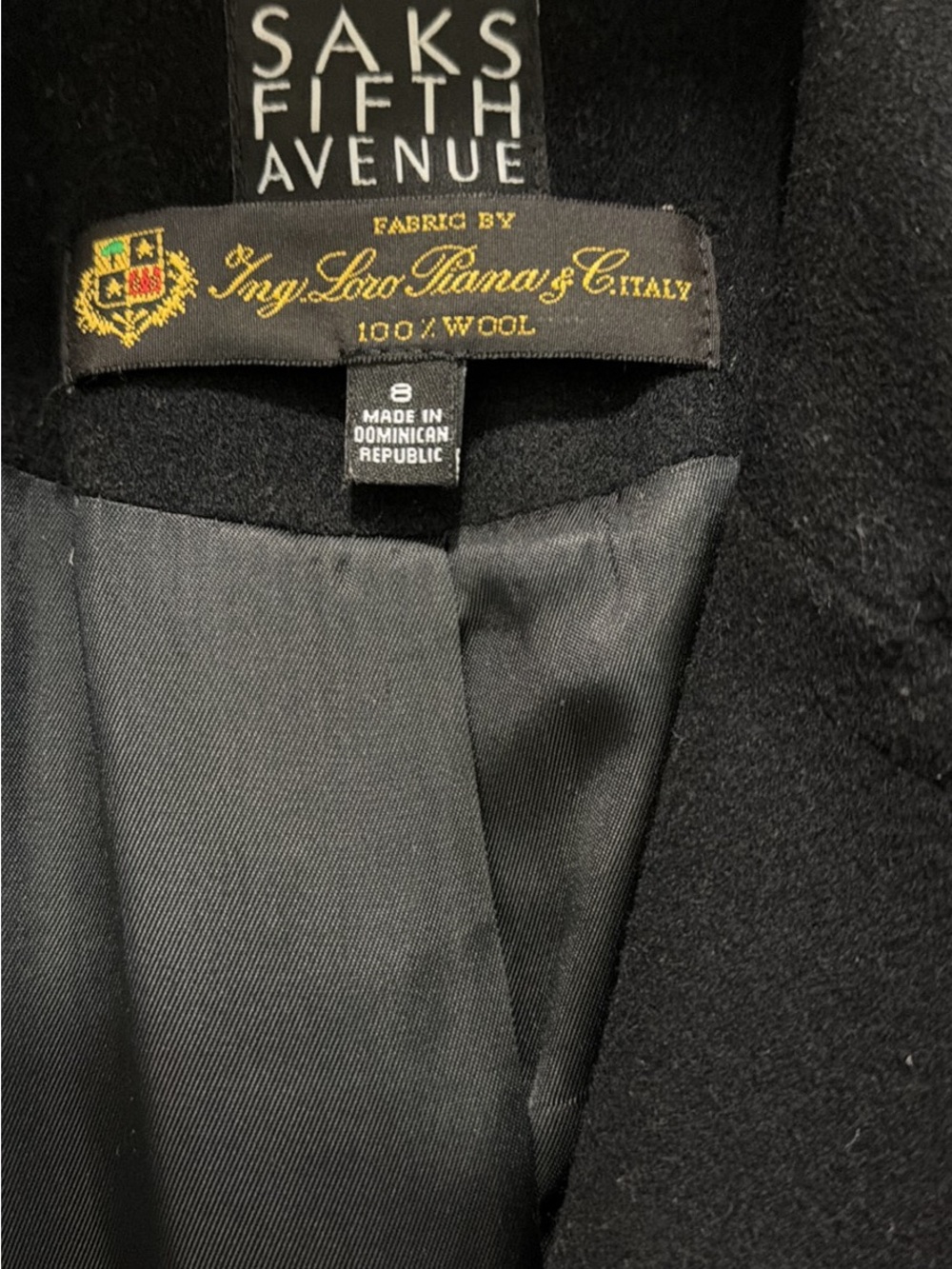 Saks Fifth Avenue Black Wool Peacoat with Satin Lining